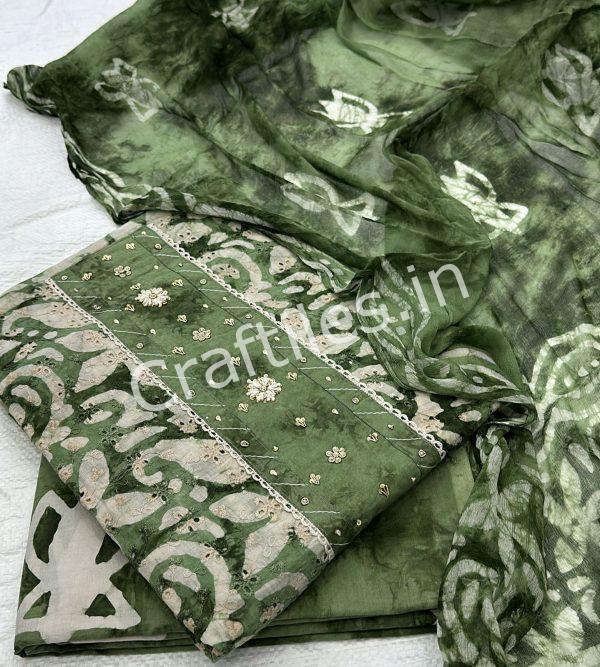 Craftiles® US1001 Unstitched cotton Suit Set Wax (Set of 3 Pcs) with Handwork by Jaipur Dharohar - Image 4