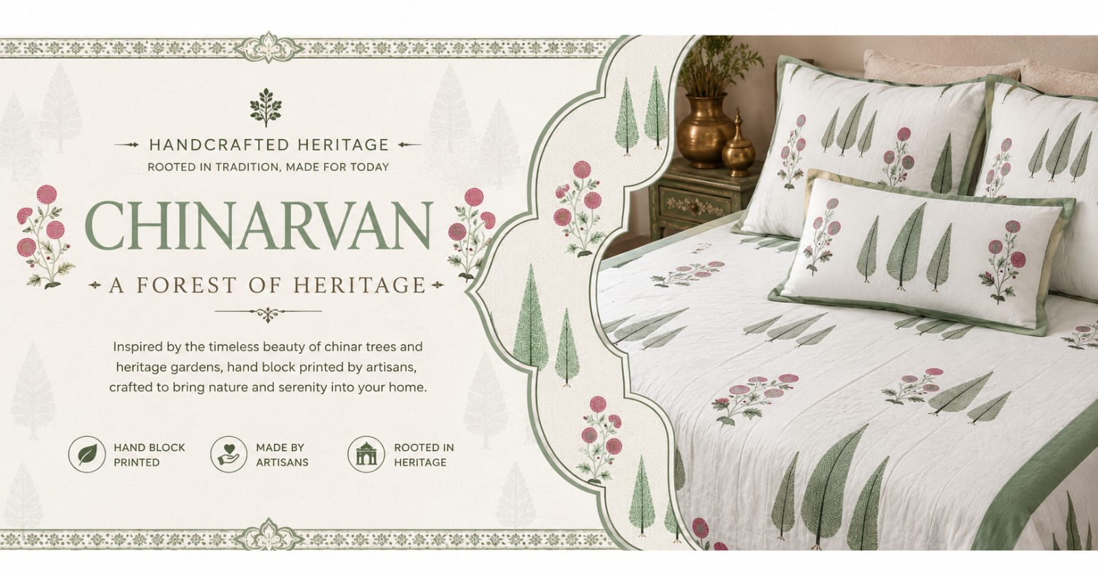 6003 Craftiles Chinarvan - Jaipuri Handblock Printed Quilt / Duvet by Jaipurdharohar - Green
