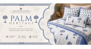 6002 Craftiles Palm Heritage - Jaipuri Handblock Printed Quilt / Duvet by Jaipurdharohar - Blue