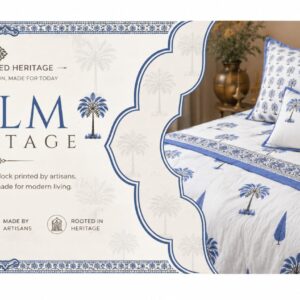 6002 Craftiles Palm Heritage - Jaipuri Handblock Printed Quilt / Duvet by Jaipurdharohar - Blue