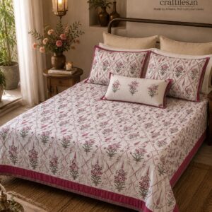 BD6001 Craftiles Vatika - Jaipuri Handblock Printed Bedsheet by Jaipurdharohar - Pink