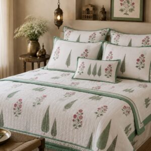 QL6003 Craftiles Chinarvan - Jaipuri Handblock Printed Quilt / Duvet by Jaipurdharohar - Green