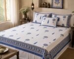 BD6002 Craftiles Palm Heritage - Jaipuri Handblock Printed Bedsheet by Jaipurdharohar - Blue