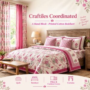 CD6001 Craftiles Vatika - Jaipuri Handblock Printed Quilt / Duvet by Jaipurdharohar - Pink